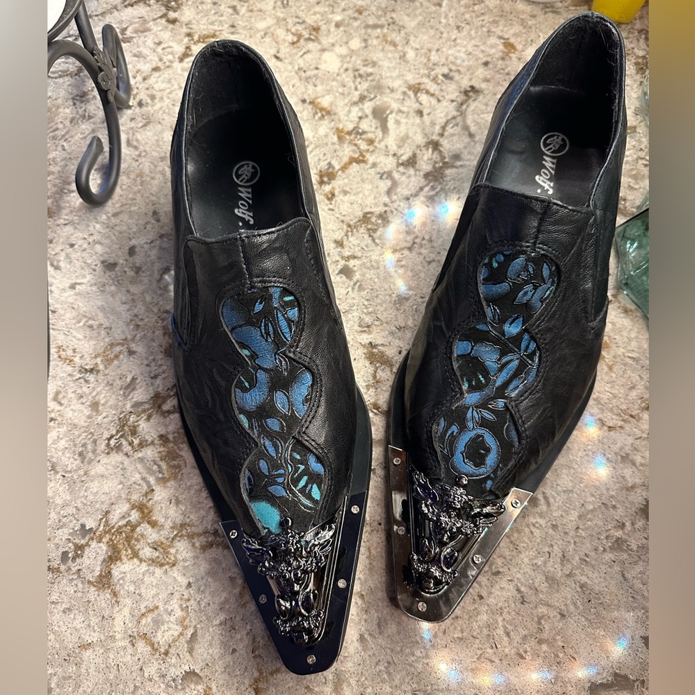 Pointed loafers 🔥 size EU38 (W US 7.5/M US 6); black/indigo/teal - Wolf Valley!